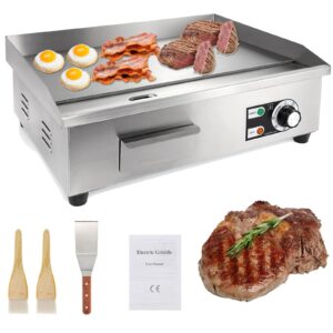 ironwalls commercial electric griddle 22”, 3000w electric flat top griddle grill indoor with 122~572℉ adjustable temperature control, non-stick stainless steel teppanyaki grill for restaurant, hotel