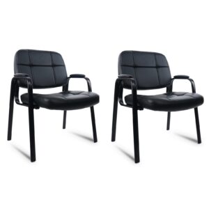 clatina big & tall 400 lbs waiting room guest chair, leather office reception chair no wheels with padded arms for elderly home desk conference room lobby side salon clinic, black(2 pack)