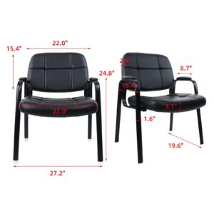 CLATINA Big & Tall 400 lbs Waiting Room Guest Chair, Leather Office Reception Chair No Wheels with Padded Arms for Elderly Home Desk Conference Room Lobby Side Salon Clinic, Black(2 Pack)