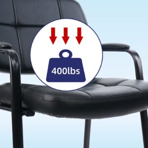 CLATINA Big & Tall 400 lbs Waiting Room Guest Chair, Leather Office Reception Chair No Wheels with Padded Arms for Elderly Home Desk Conference Room Lobby Side Salon Clinic, Black(2 Pack)