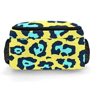 Anneunique Leopard Print Blue Yellow Backpack Custom Multifunctional Waterproof Laptop Bag for Travel Gift