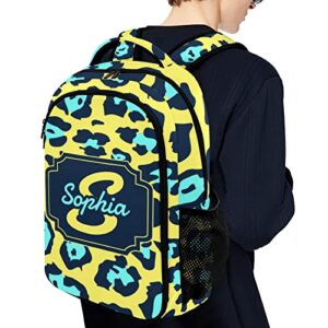 Anneunique Leopard Print Blue Yellow Backpack Custom Multifunctional Waterproof Laptop Bag for Travel Gift