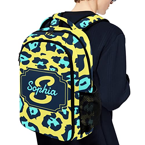 Anneunique Leopard Print Blue Yellow Backpack Custom Multifunctional Waterproof Laptop Bag for Travel Gift