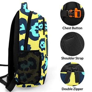 Anneunique Leopard Print Blue Yellow Backpack Custom Multifunctional Waterproof Laptop Bag for Travel Gift