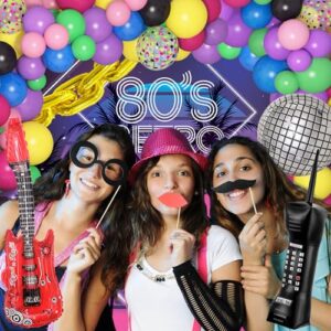 80S 90S Theme Party Decorations, 101Pcs Disco Balloon Arch Garland Kit with 13Pcs Inflatable Radio Retro Mobile Phone Guitar Gold Foil Chains Balloons Decor for Back to 80s 90s Hip Hop Birthday Party