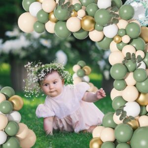 Ouddy Life Sage Green Balloon Garland Arch Kit, Olive Sage Green Balloons with Bobo Balloon of Blush White and Gold Balloons & Eucalyptus for Birthday Baby Shower Decorations Party Supplies