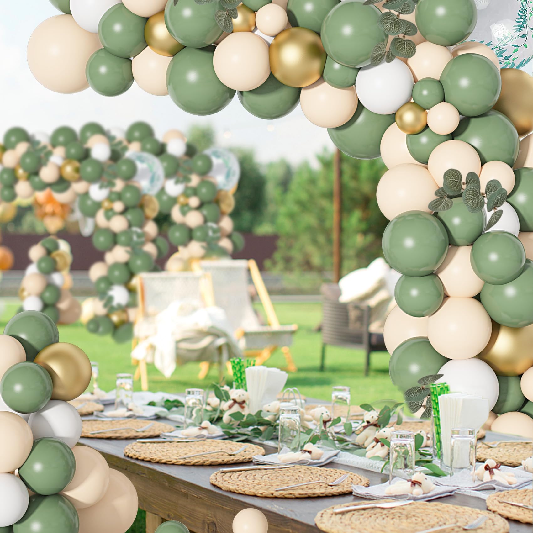 Ouddy Life Sage Green Balloon Garland Arch Kit, Olive Sage Green Balloons with Bobo Balloon of Blush White and Gold Balloons & Eucalyptus for Birthday Baby Shower Decorations Party Supplies