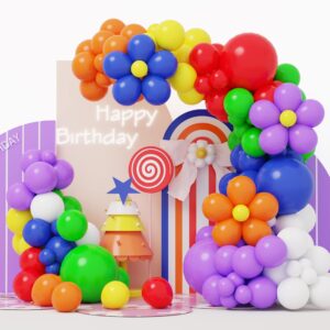 rubfac 129pcs rainbow balloon arch kit assorted colors 18 12 10 5 inch, colorful balloons for baby shower encanto birthday house themed decoration with plum clip