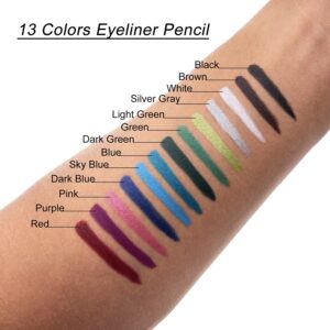 TWOMODE 13 Colors Eyeliner Pencil Colorful Eye Shadow Pencil Eyebrow Pen Glitter Matte for Women Eye&Lip Liner Professional Eye Makeup