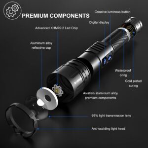 Startcool Flashlights High Lumens Rechargeable, Super Bright 250000 Lumens Flashlight USB, High Powered LED Flashlight, Handheld Rechargeable Flash Light for Emergency Camping Hiking Gift