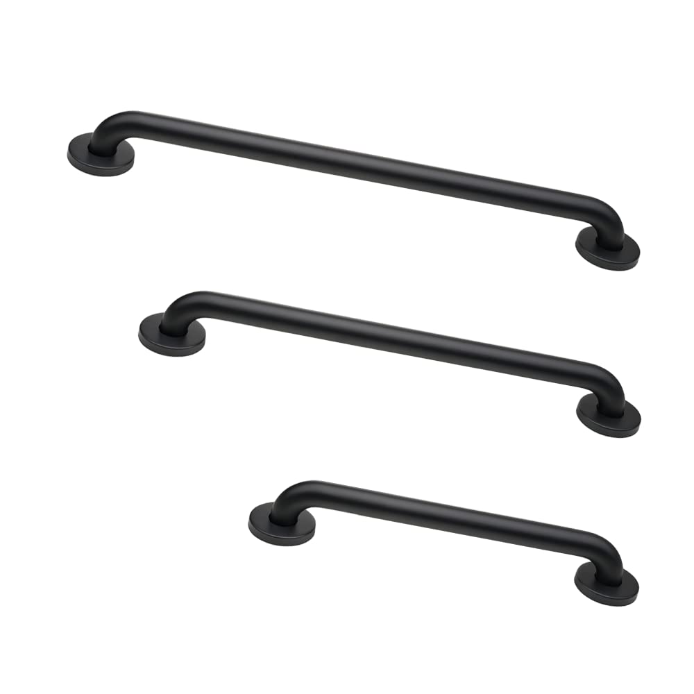 Grab Bar Bundle - ADA Compliance - Matte Black, 1.5" Diameter - 18", 36", 42" - Pack of 3