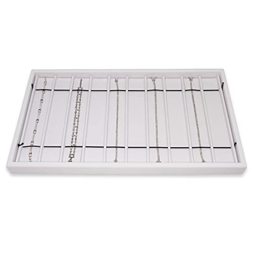 CuteBox Company White Plastic Tray (14.75” x 8.25” x 1”) with 10-Bar Compartments White Wooden Tray Insert for Jewelry Storage, Organization, Merchandise, Display