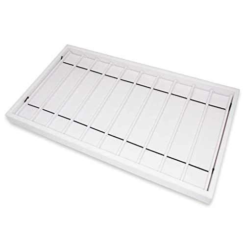 CuteBox Company White Plastic Tray (14.75” x 8.25” x 1”) with 10-Bar Compartments White Wooden Tray Insert for Jewelry Storage, Organization, Merchandise, Display