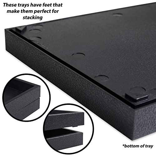 CuteBox Company Black Plastic Tray (14.75” x 8.25” x 1”) with 24 Compartments White Wooden Tray Insert for Jewelry Storage, Organization, Merchandise, Display