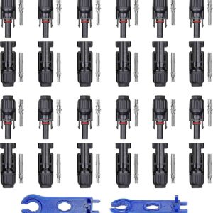 Jtron 12Pairs / 24PCS Solar Connectors IP67 Waterproof Solar Connectors Male/Female Plug with 2PCS Spanners (12 Pairs Male/Female)