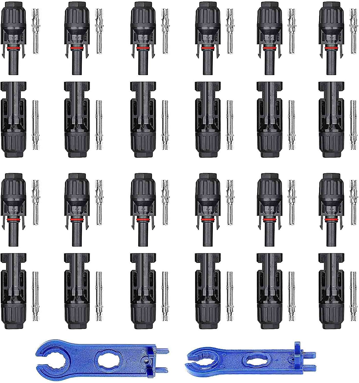 Jtron 12Pairs / 24PCS Solar Connectors IP67 Waterproof Solar Connectors Male/Female Plug with 2PCS Spanners (12 Pairs Male/Female)