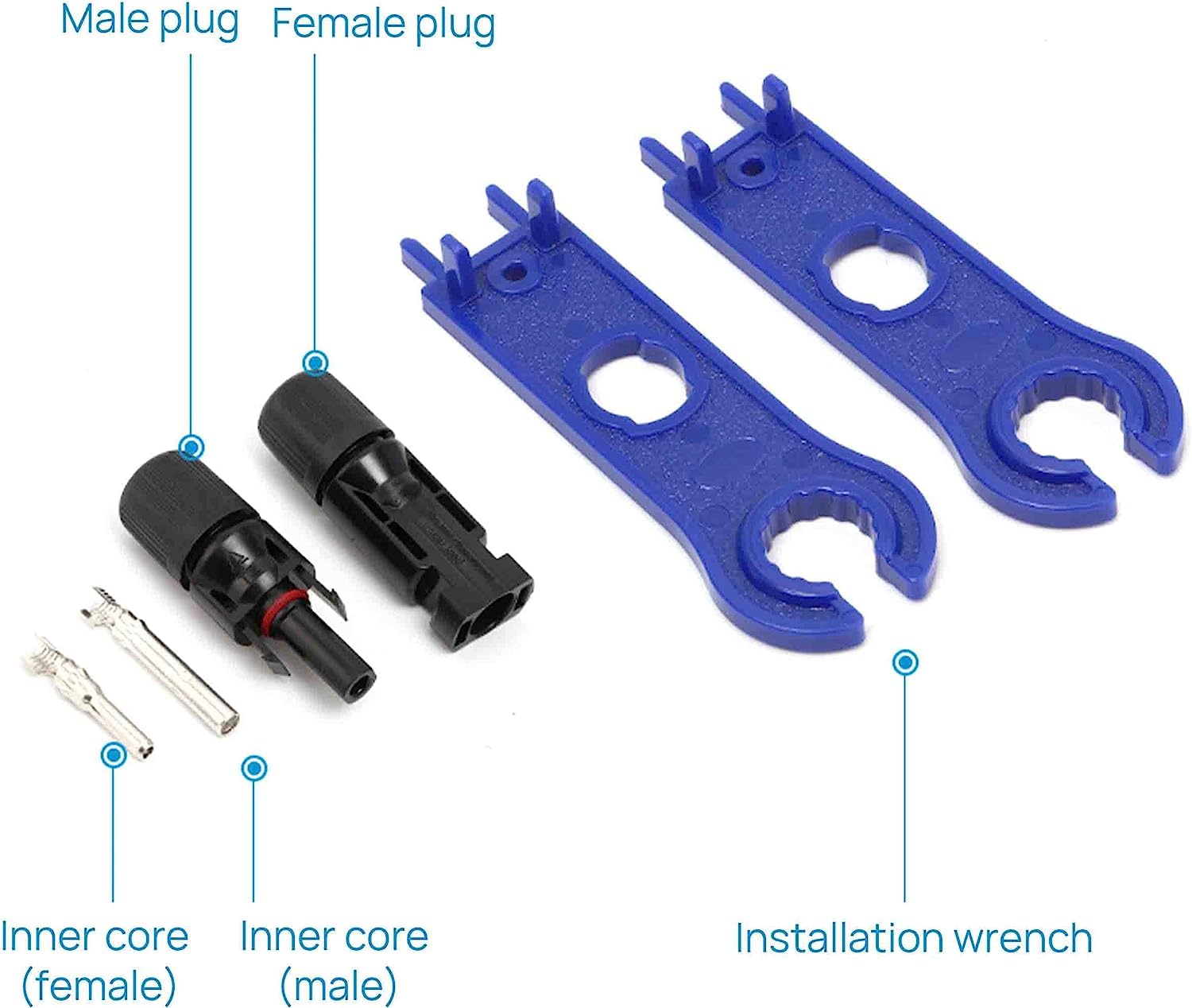 Jtron 12Pairs / 24PCS Solar Connectors IP67 Waterproof Solar Connectors Male/Female Plug with 2PCS Spanners (12 Pairs Male/Female)