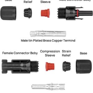 Jtron 12Pairs / 24PCS Solar Connectors IP67 Waterproof Solar Connectors Male/Female Plug with 2PCS Spanners (12 Pairs Male/Female)