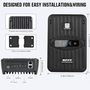 ECO-WORTHY 40A MPPT Solar Charge Controller 12V/24V DC Input & Digital OLED Display & Temp Sensor & Negative Ground, 99% Charging Efficiency Solar Regulator for Lithium, Sealed and Flooded Battery