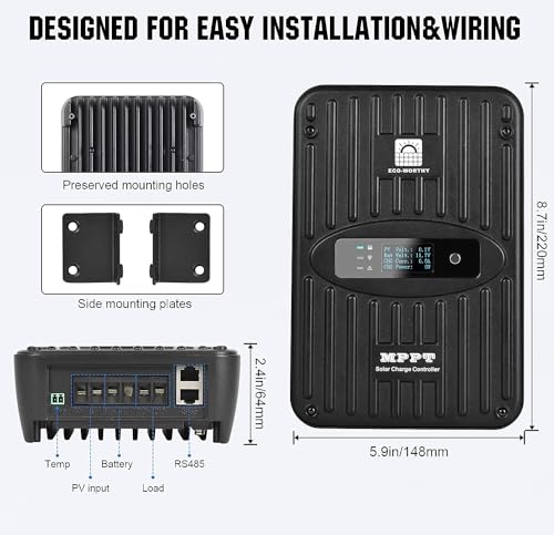 ECO-WORTHY 40A MPPT Solar Charge Controller 12V/24V DC Input & Digital OLED Display & Temp Sensor & Negative Ground, 99% Charging Efficiency Solar Regulator for Lithium, Sealed and Flooded Battery