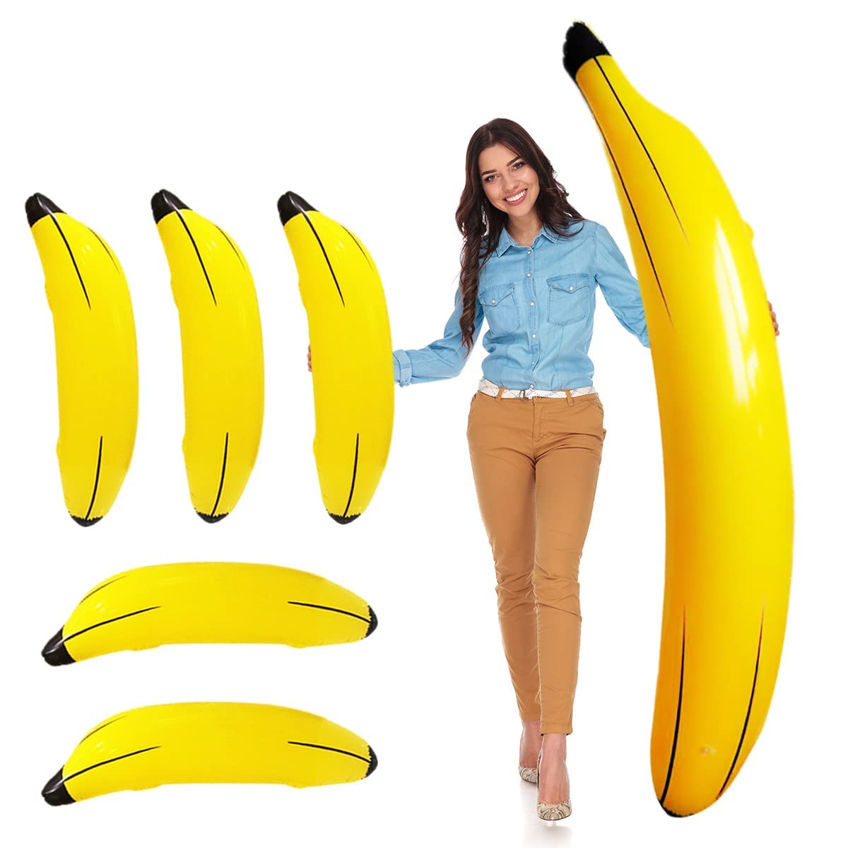 6 Pcs Bachelorette Party Game Inflatable Banana Props Balloons,Include 70 Inch Banana x 1,23 Inch Banana x 5,for Indoor and Outdoor Bachelorette Party Decoration Supplies