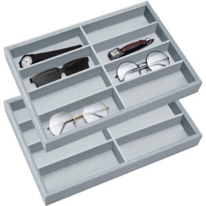 amylove 2 pieces sunglass organizer trays velvet glasses tray stackable jewelry organizer trays sunglass display organizer sunglass display box, 8 grids (gray)