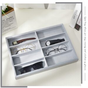 Amylove 2 Pieces Sunglass Organizer Trays Velvet Glasses Tray Stackable Jewelry Organizer Trays Sunglass Display Organizer Sunglass Display Box, 8 Grids (Gray)