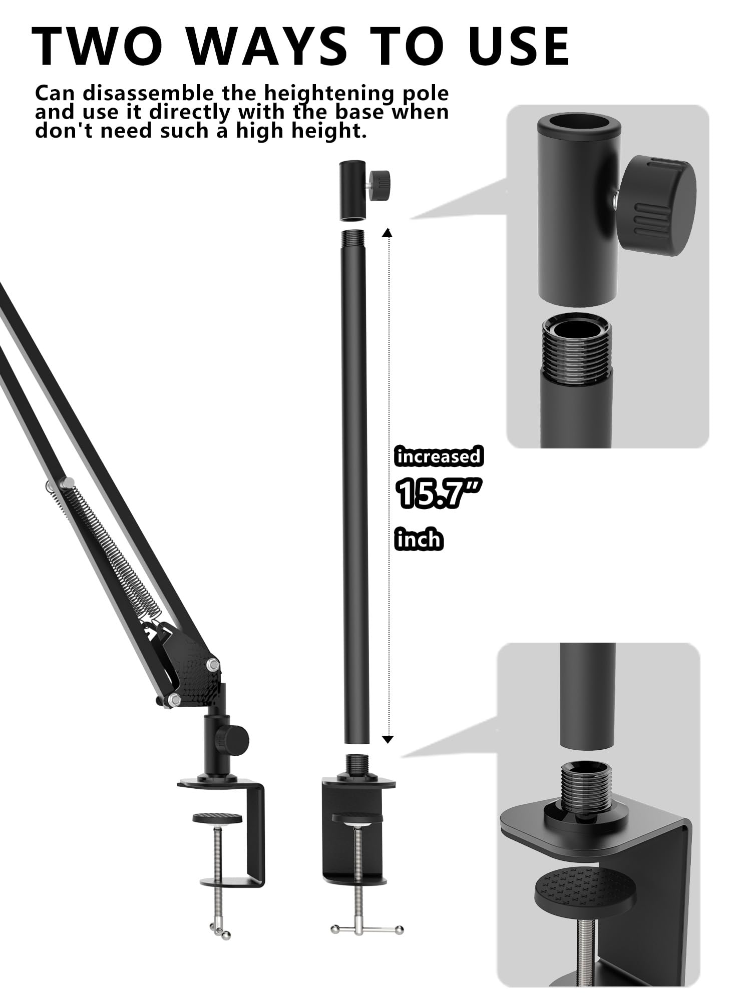 CACENCAN Overhead Camera Mount, 5lb Horizontal Load-Bearing, 360° Adjustable Camera Stand for Desk, Flexible Camera Arm Desk Mount, with Phone Clamp, Tabletop Mount for DSLR Camera/Webcam/Microphone