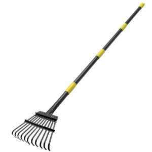 rake for leaves,heavy duty garden small leaf rake for lawns,60” long 8.5 inch wide adjustable 11 tines sturdy metal yard rake with non-slip comfort handle…