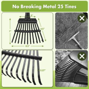 Rake for Leaves,Heavy Duty Garden Small Leaf Rake for Lawns,60” Long 8.5 Inch Wide Adjustable 11 Tines Sturdy Metal Yard Rake with Non-Slip Comfort Handle…