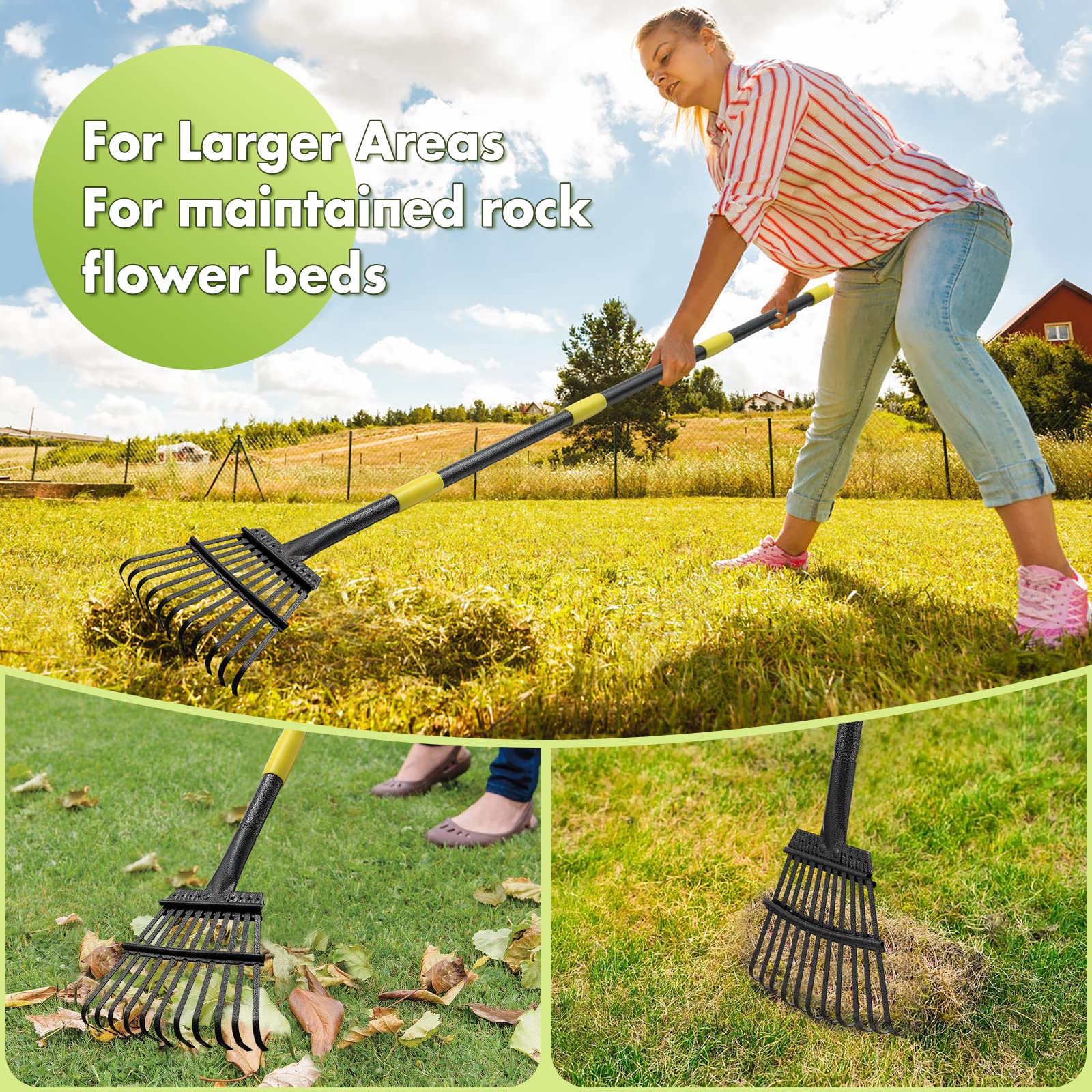 Rake for Leaves,Heavy Duty Garden Small Leaf Rake for Lawns,60” Long 8.5 Inch Wide Adjustable 11 Tines Sturdy Metal Yard Rake with Non-Slip Comfort Handle…