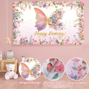 MOMOHOO Butterfly Birthday Party Decorations - 109Pcs Pink and Purple Balloons Arch Kit Butterfly Backdrop for Birthday Party, Butterfly Tablecover, Happy Birthday Banner Butterfly Stickers Decoration