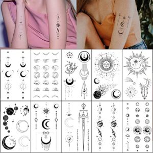 esland realistic moon sun stars space planets chain temporary tattoos vertical spine tattoo stickers for women men