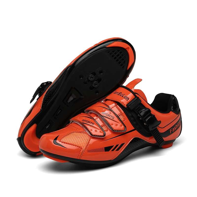 Ksloutdoor Peloton Unisex Cycling Shoes Women Bike Outdoor Sports Shoes Road Bike Cycling Shoes for Men SPD Indoor Peloton Bike Shoes Compatible SPD Cleats Riding Shoe Orange Size 7.5/9.5