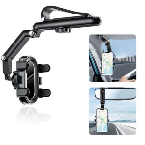 elektonny cell phone holder for car, rotatable car sun visor rear view mirror phone mount multifunctional automobile cradle clip [upgrade clip never fall] fit all iphone android smartphone