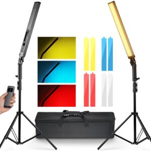 neewer upgraded led video light stick & 2.4g remote kit, 2 pack handheld dimmable 3200k~5600k cri97+ video lighting with stands/filters/carry bag for youtube video recording photography gaming, bh20b