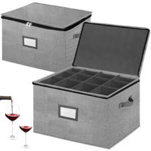 xmasorme stemware storage cases,wine glass storage box with dividers 2 pack,hard shell china storage containers for 12 red wine glasses with label window,handles