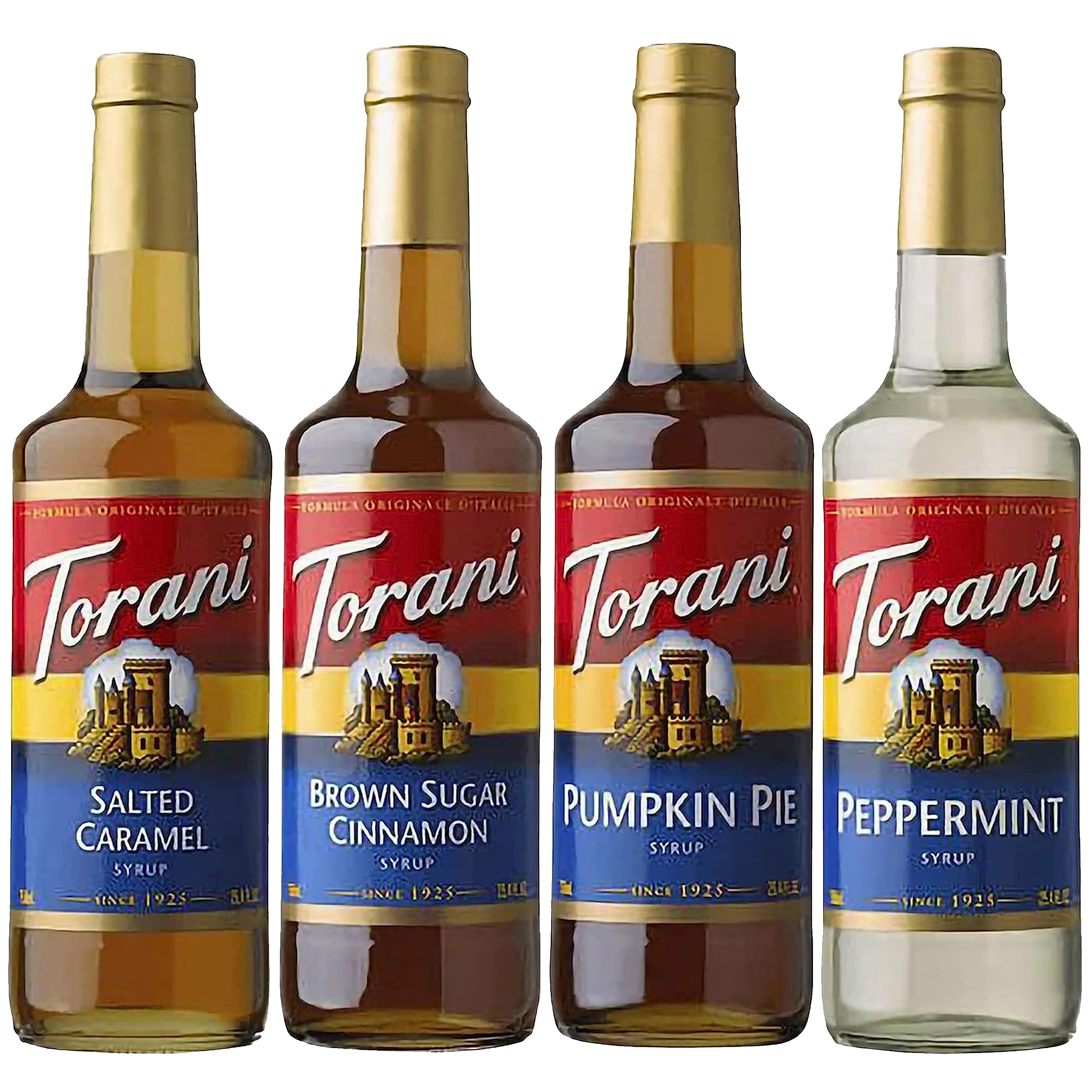 Fall Winter Syrup 4 Pack, Pumpkin Pie, Peppermint, Salted Caramel & Brown Sugar Cinnamon Coffee Soda Flavoring