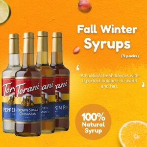 Fall Winter Syrup 4 Pack, Pumpkin Pie, Peppermint, Salted Caramel & Brown Sugar Cinnamon Coffee Soda Flavoring