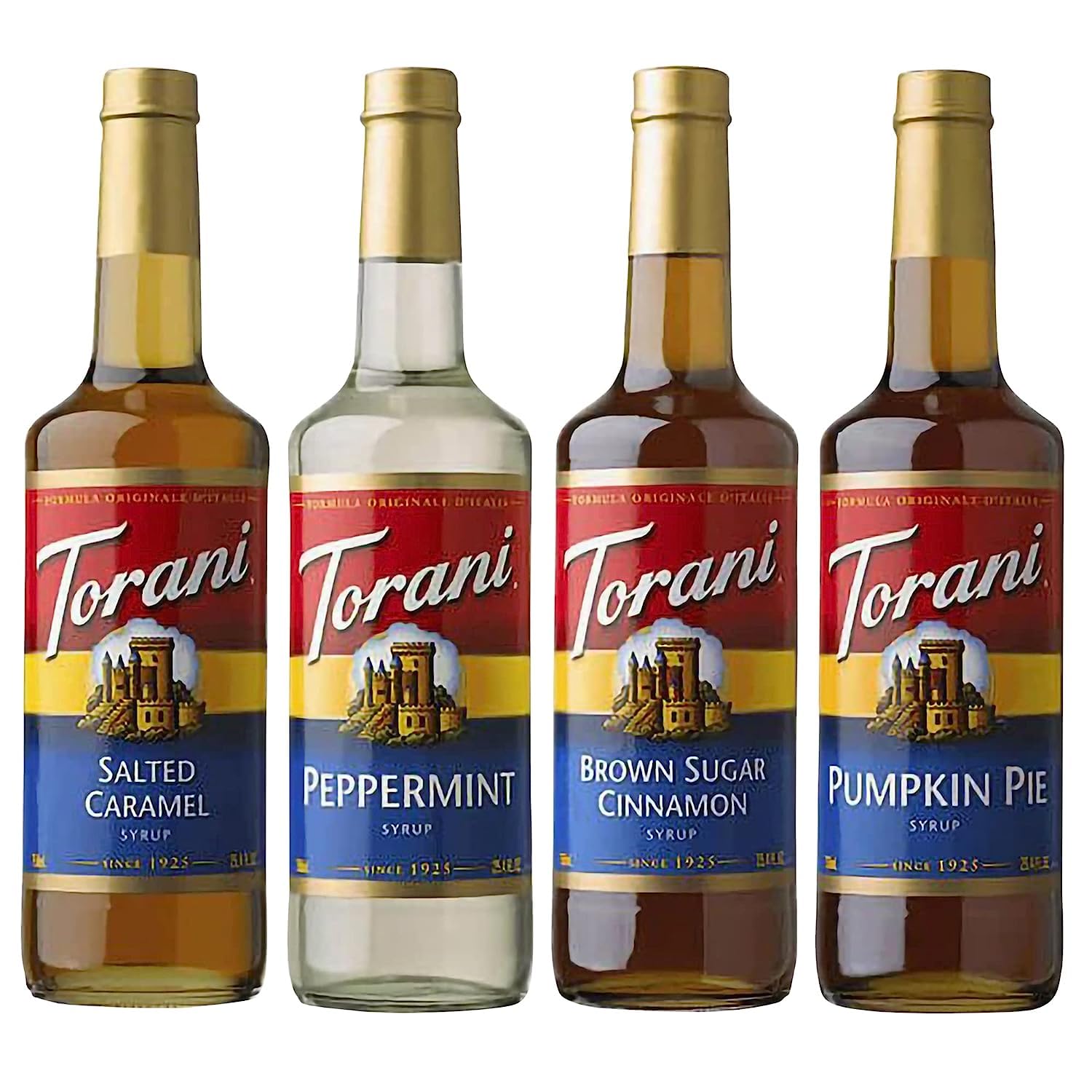 Fall Winter Syrup 4 Pack, Pumpkin Pie, Peppermint, Salted Caramel & Brown Sugar Cinnamon Coffee Soda Flavoring