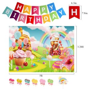 Tsoifu 124Pcs Candyland Party Decorations for Girl Boy Lollipop Birthday Party Supplies Candyland Backdrop and Candy Balloon Garland kit