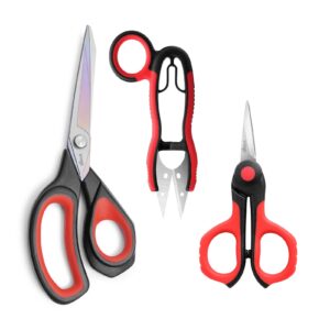 livingo professional sewing scissors set: 8.5” heavy duty sharp titanium coated forged stainless steel fabric scissors, 4.5” small detail embroidery scissors, 5” thread snips, comfort grip, 3 pack
