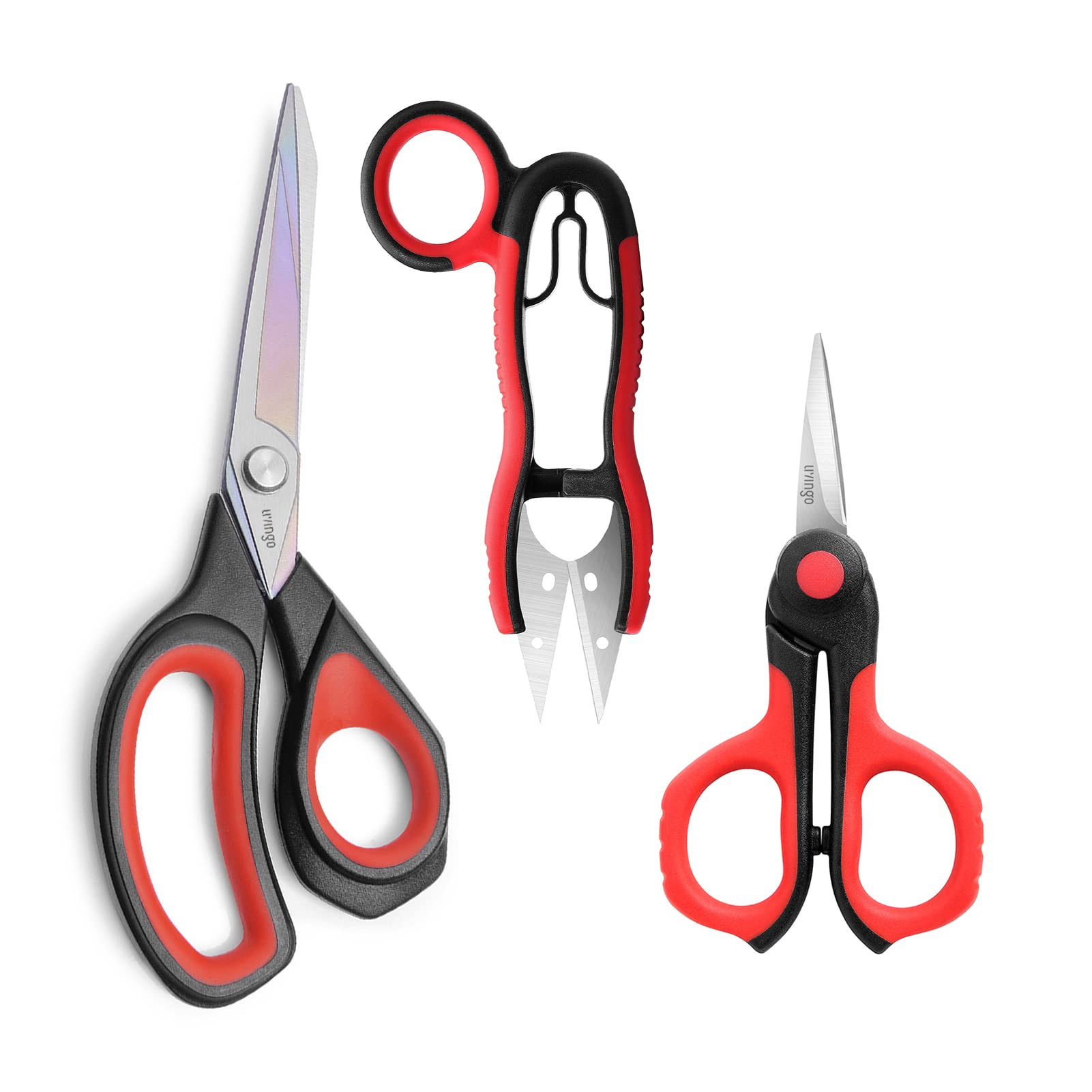 LIVINGO Professional Sewing Scissors Set: 8.5” Heavy Duty Sharp Titanium Coated Forged Stainless Steel Fabric Scissors, 4.5” Small Detail Embroidery Scissors, 5” Thread Snips, Comfort Grip, 3 Pack