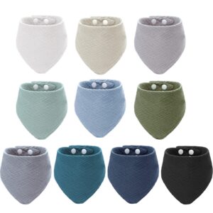 jiuguva 10 pieces muslin baby drool bibs cotton teething bandana for unisex boys girls, 10 solid colors set for drool bibs (multicolor)