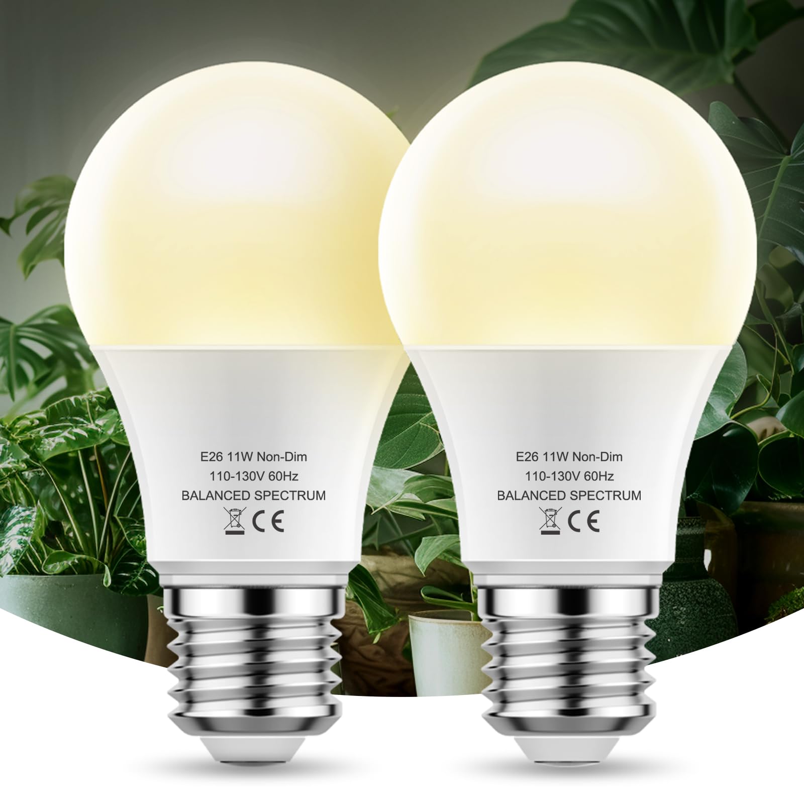 Grow Light Bulbs, LED Grow Light Bulb A19, Full Spectrum Light Bulb, Grow Bulb E26 Base, 11W Plant Light Bulbs 100W Equivalent, Grow Light Bulb for Indoor Plants, Flowers, Greenhouse, 2 Pack