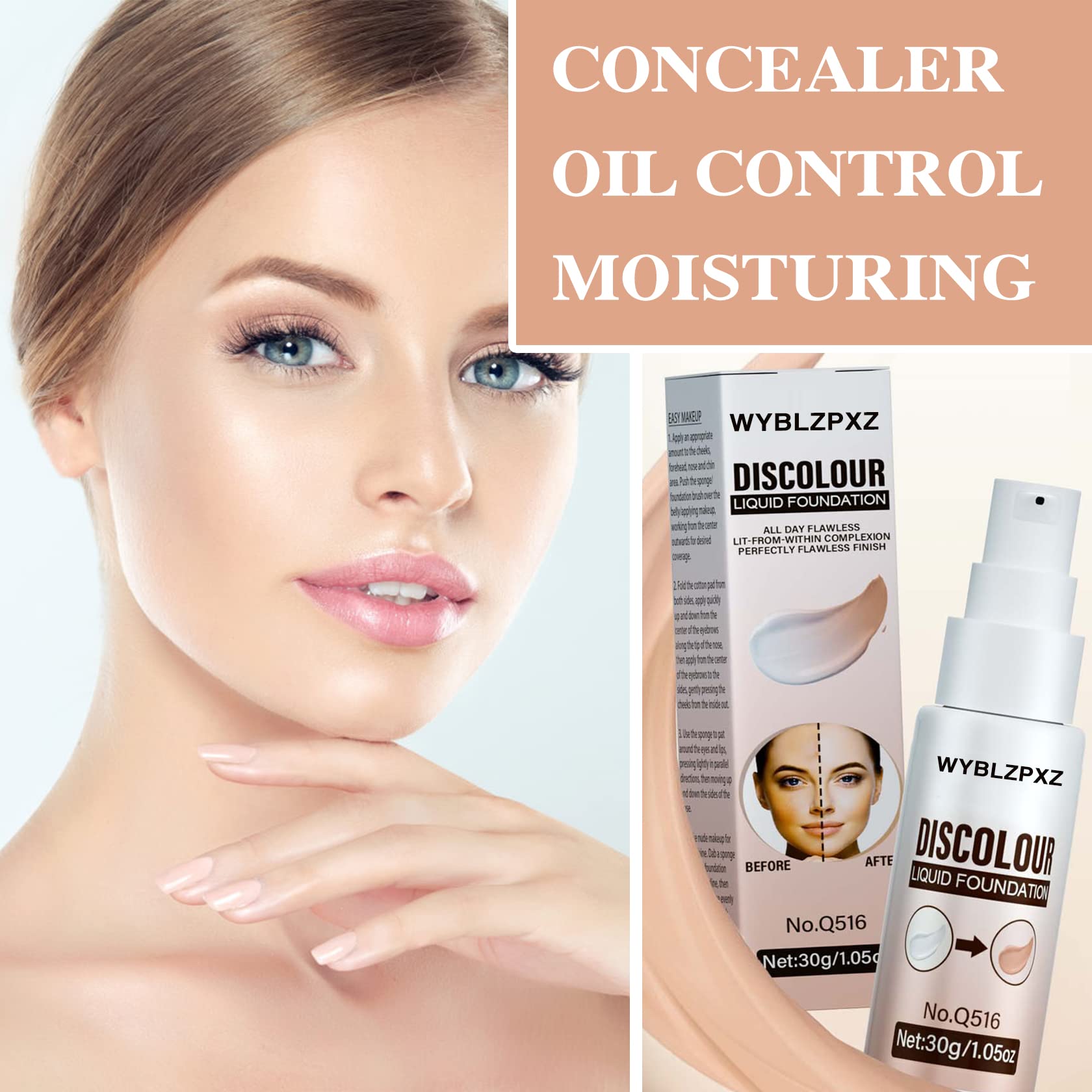 WYBLZPXZ Color Changing Foundation,Moisturizing Concealer Cover Cream Long Lasting Flawless Colour Changing Liquid Foundation Brighten Skin Tone Full Coverage Makeup