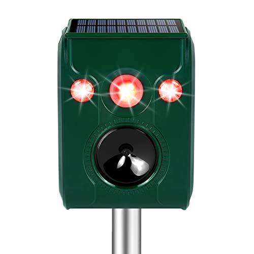 MERMOI Ultrasonic Animal Repeller Outdoor Solar Animal Repeller with Flashing LED Lights,Siren Expelled Cats,Dogs,Deer, Raccoons, Birds, Skunks, Squirrels, Rabbits etc.