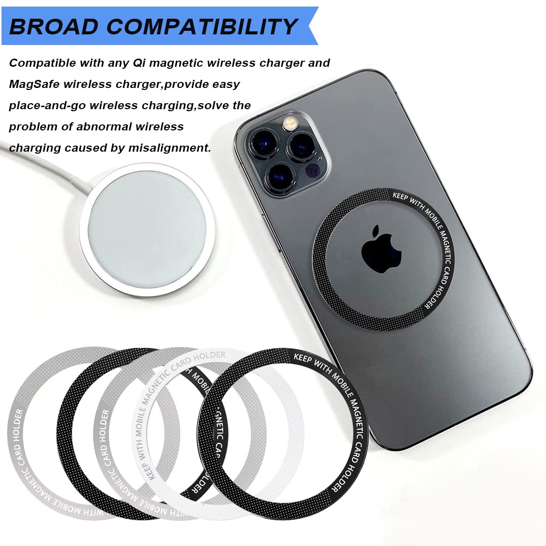 12 Pcs Magnetic Wireless Charging Metal Ring with Sticker, Universal Ultra Thin Notched and Round Alphabet Ring Conversion Kit Compatible with MagSafe iPhone 13 12 Pro Mini Max Galaxy S21, 3 Colors