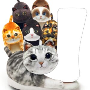 Funny Cat Slippers for Women, Kawaii Bedroom Fuzzy House Slippers,Indoor and Outdoor Animal Slippers,Cozy Non-Slip,Christmas Cat Gifts for Cat Lovers Gifts For Women/Men's/Girls (Grey Cat)