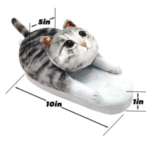 Funny Cat Slippers for Women, Kawaii Bedroom Fuzzy House Slippers,Indoor and Outdoor Animal Slippers,Cozy Non-Slip,Christmas Cat Gifts for Cat Lovers Gifts For Women/Men's/Girls (Grey Cat)